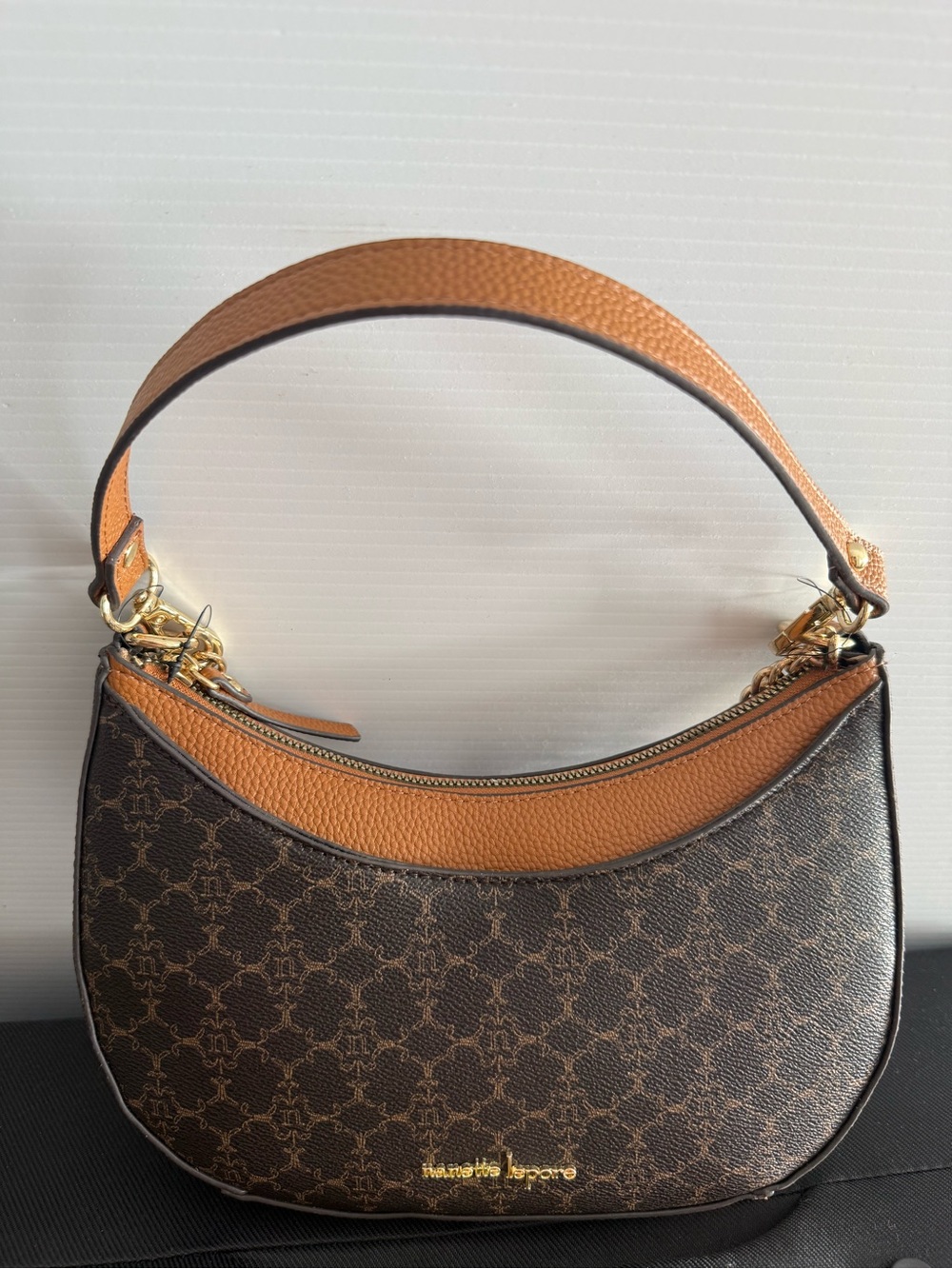 Nanette Lepore Brown & Tan Patterned Crescent Shoulder Bag